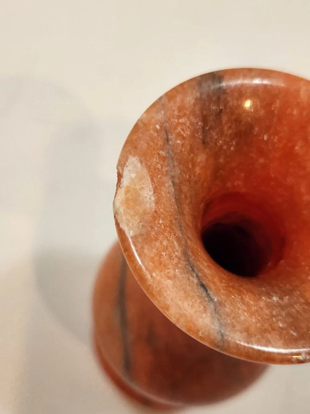 Vintage MCM Handcarved Mini Orange Onyx Marble Bud Vases Set of 2